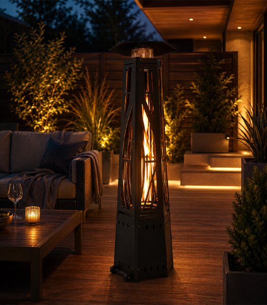 Elegantni plinski grijač za terasu od 13 kW s efektom plamena – 210 cm, crni