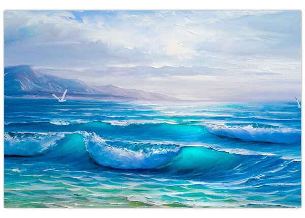 Slika - Ulje na platnu mora s galebovima (90x60 cm)