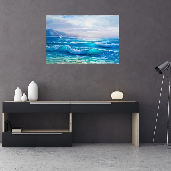 Slika - Ulje na platnu mora s galebovima (90x60 cm)
