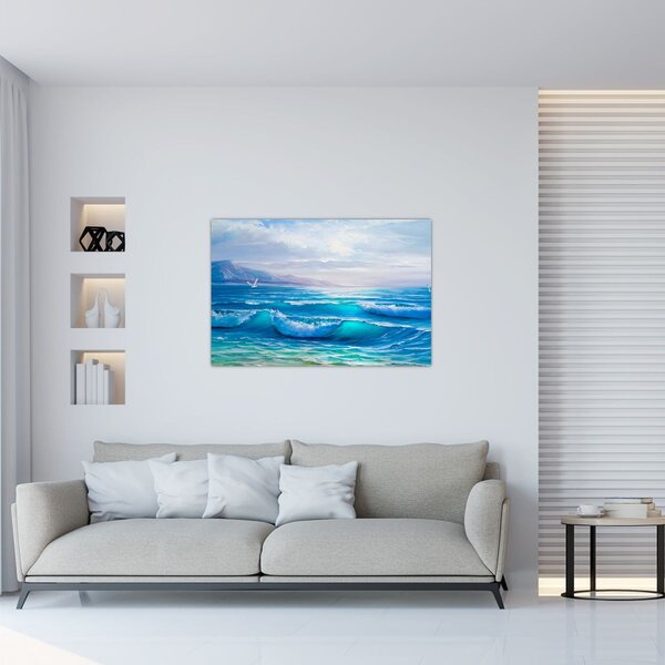 Slika - Ulje na platnu mora s galebovima (90x60 cm)