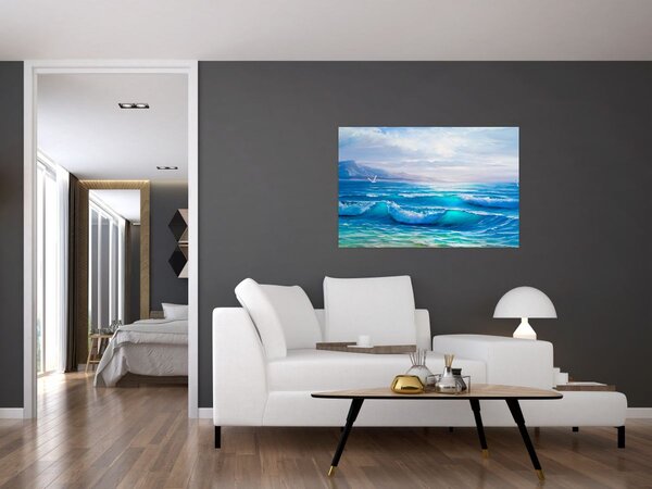 Slika - Ulje na platnu mora s galebovima (90x60 cm)