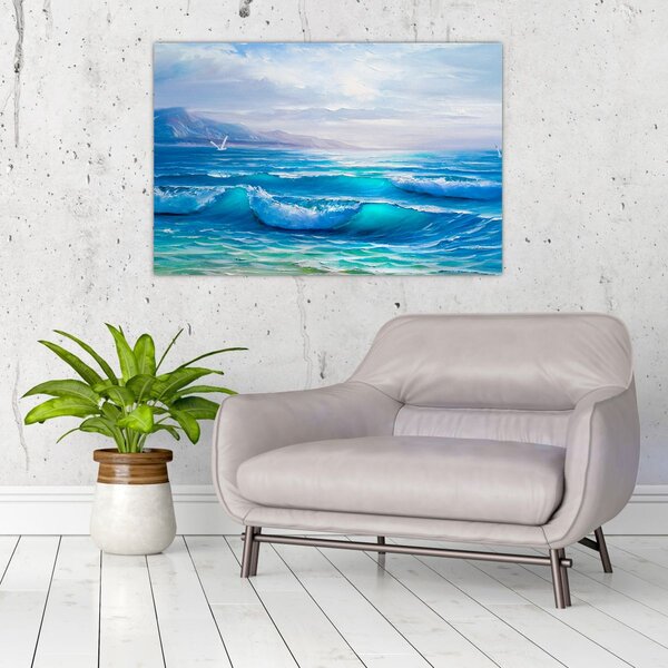 Slika - Ulje na platnu mora s galebovima (90x60 cm)