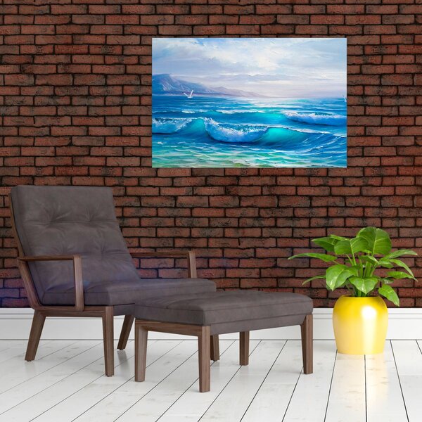 Slika - Ulje na platnu mora s galebovima (90x60 cm)