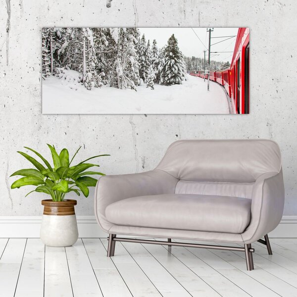 Slika - Vlak u snježnom krajoliku (120x50 cm)