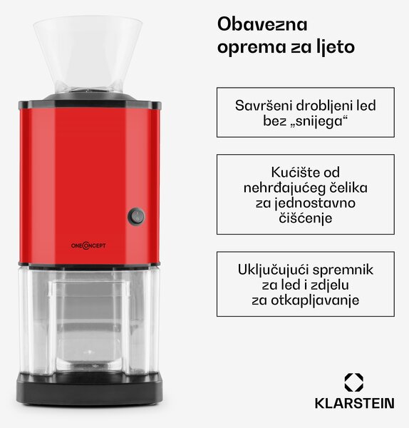 OneConcept Icebreaker, crvena, drobilica leda izvedbe 15 kg/h, obujma 3,5 l, saspremnikom za led, nehrđajući čelik