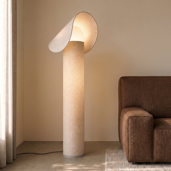 Lucande Sansibar LED podna lampa, bež, 110 cm, dimabilna, prigušiva, Bež, spavaća soba, Tkanina / tekstil