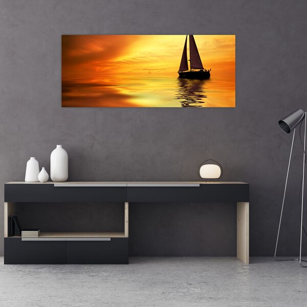 Slika - Jedrilica u zalasku sunca (120x50 cm)