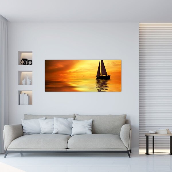 Slika - Jedrilica u zalasku sunca (120x50 cm)