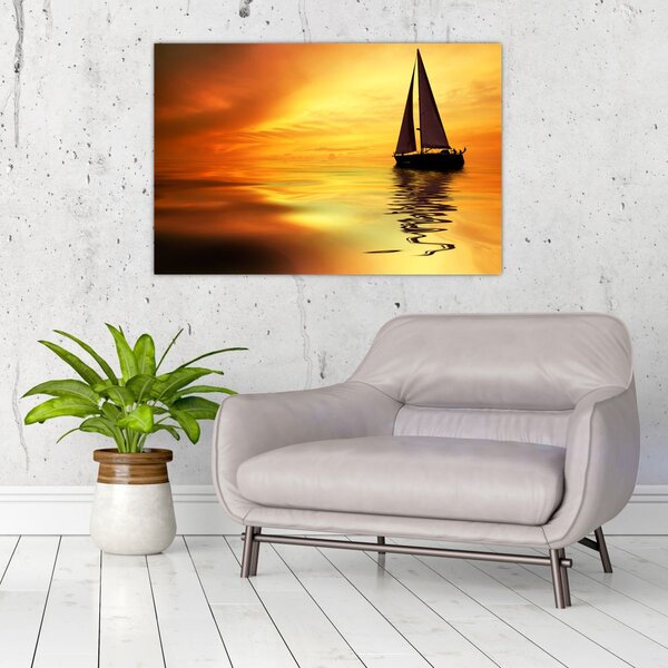 Slika - Jedrilica u zalasku sunca (90x60 cm)
