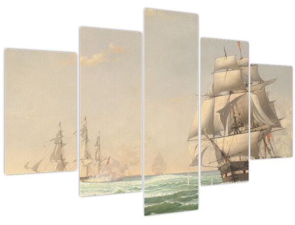Slika - Fitz Henry Lane, The United States Frigate President Engaging the British Squadron, reprodukcije (150x105 cm)