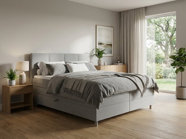 Tapecirani krevet boxspring CARINA 140x200 cm svijetlosiv Madrac: Bonell opružni madrac