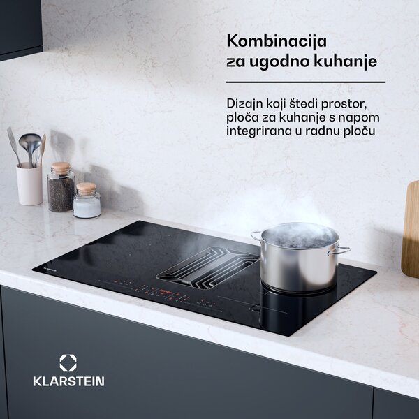Klarstein AirJet Hybrid Down Air System, Indukcijska ploča za kuhanje s integriranom napom, 600 m³/h, EEZ A+