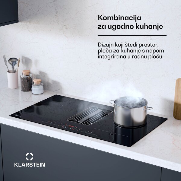 Klarstein AirJet Hybrid Down Air System, Indukcijska ploča za kuhanje s integriranom napom, 600 m³/h, EEZ A++
