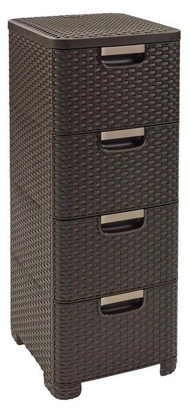 Tamno smeđi plastični visok kupaonski ormarić 33x79 cm Rattan – Curver
