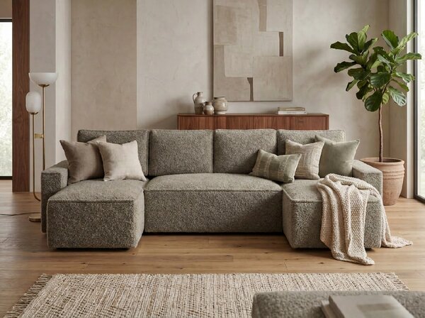 Razvlačna U kutna garnitura SMART BOUCLE 303x143 cm, sivo-smeđa