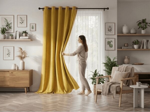 Žuta zavjesa OXFORD 140x250 cm Sistem za vješanje: Metalni prstenovi