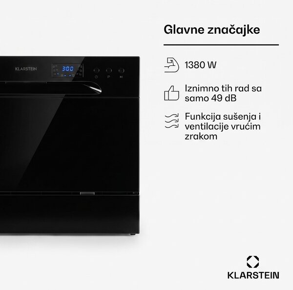 Klarstein Amazonia 6, perilica posuđa, 1380W, F, 49dB, 6 kompleta posuđa, upravljanje tipkama