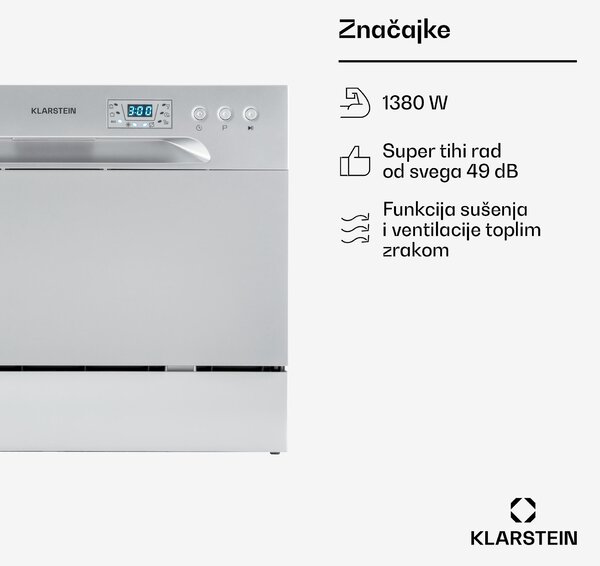 Klarstein Amazonia 6, perilica posuđa, 1380W, F, 49dB, 6 kompleta posuđa, upravljanje tipkama