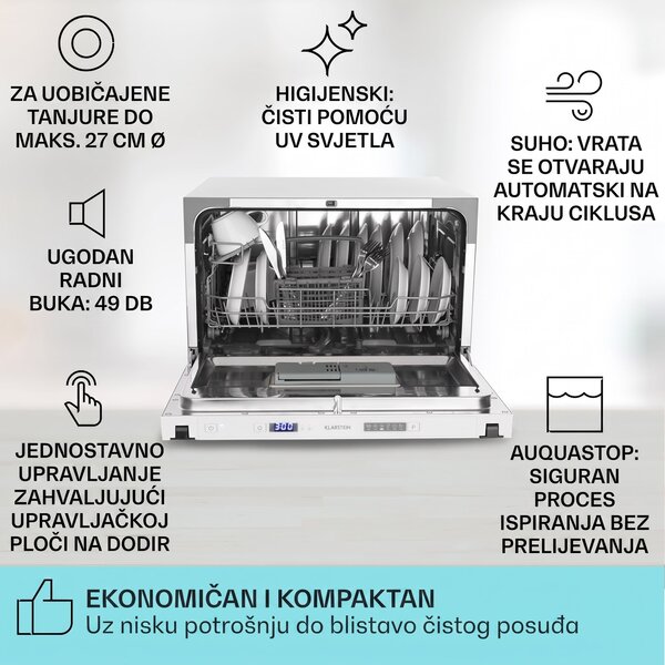 Klarstein Havasia Flow UV 6 Secret, ugradbena perilica posuđa, UV svjetlo, 6 programa