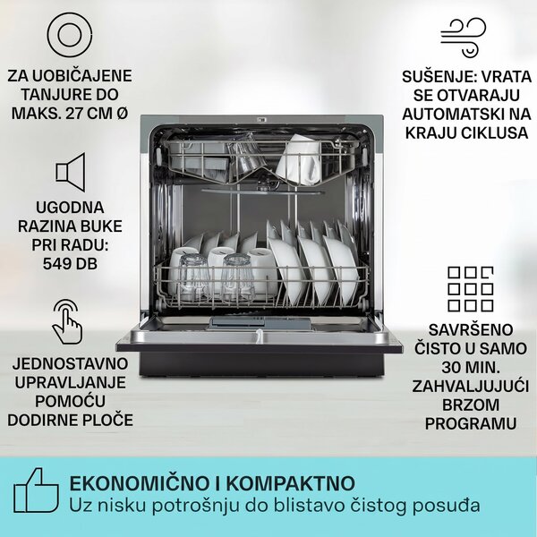 Klarstein Amazonia 8, perilica posuđa, F, 1620 W, za 8 setova posuđa, 49 dB