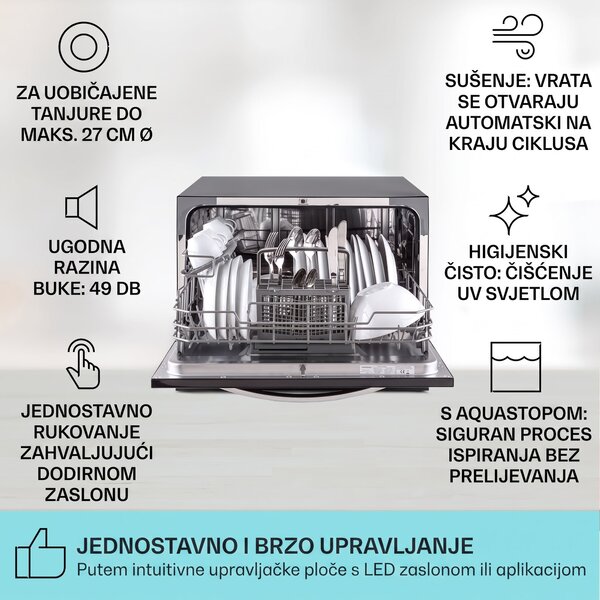 Klarstein Havasia UV 6 Luminance, perilica posuđa, UV svjetlo, staklena fronta, samostojeća, 1380W