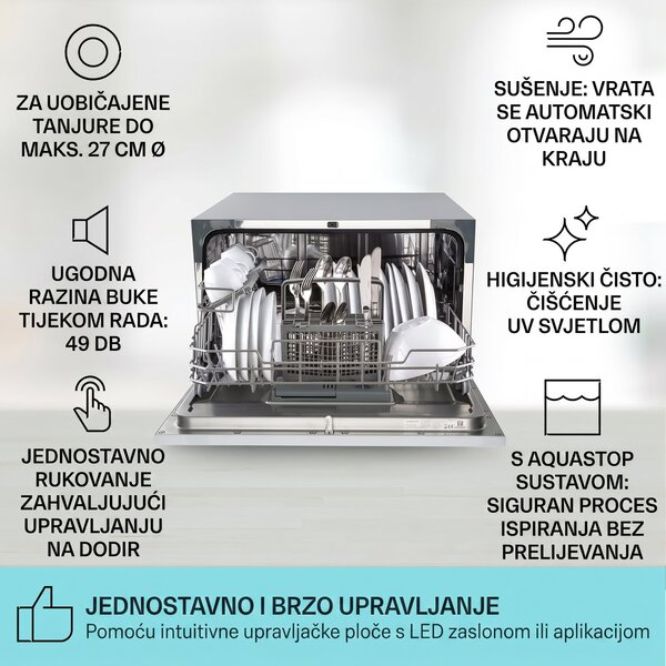 Klarstein Havasia UV 6 Luminance, perilica posuđa, UV svjetlo, staklena fronta, samostojeća, 1380W