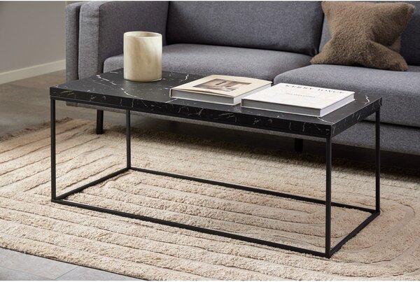 Crni stolić za kavu s pločom stola u mramornom dekoru 55x110 cm Barossa – Actona
