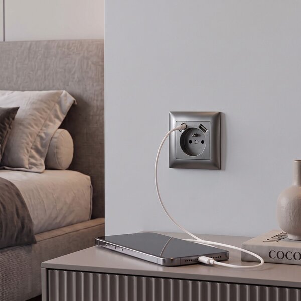Jednostruka utičnica s uzemljenjem + USB-A USB-C OSTE JNH004-G Grey