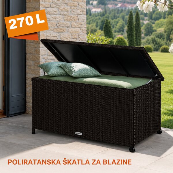 Kutija za odlaganje od poliratana RICCO, 270L, 117x53x60cm, tamno smeđa Casaria