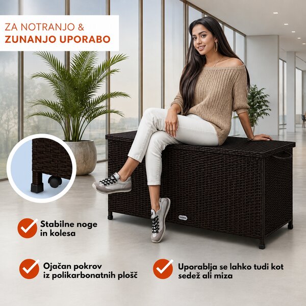 Kutija za odlaganje od poliratana RICCO, 270L, 117x53x60cm, tamno smeđa Casaria