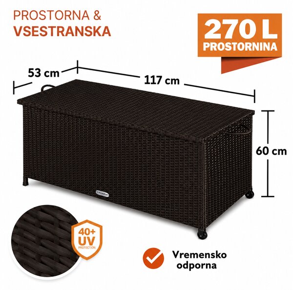 Kutija za odlaganje od poliratana RICCO, 270L, 117x53x60cm, tamno smeđa Casaria