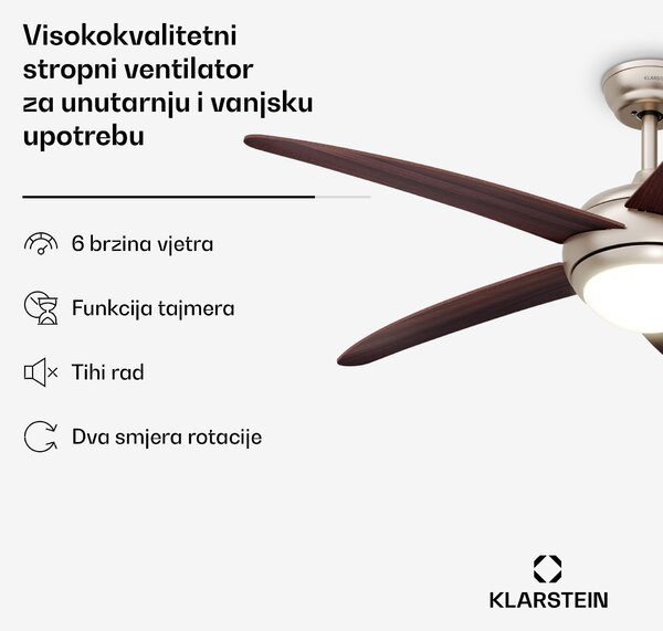 Klarstein Bolero stropni ventilator sa svjetlom | 132 cm | 35 W | Tihi rad | Drvo