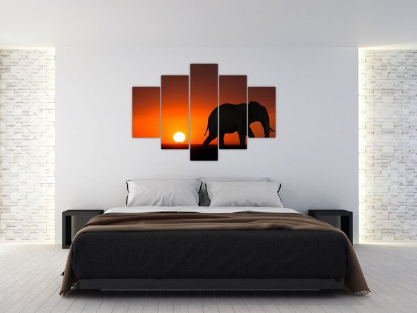 Slika slona u zalasku sunca (150x105 cm)