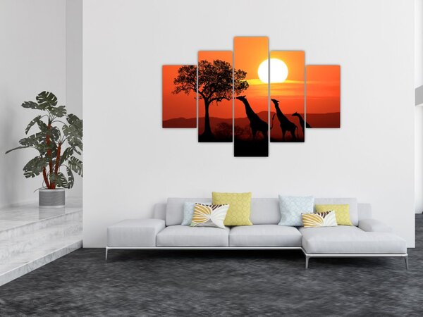 Slika žirafa u zalasku sunca (150x105 cm)