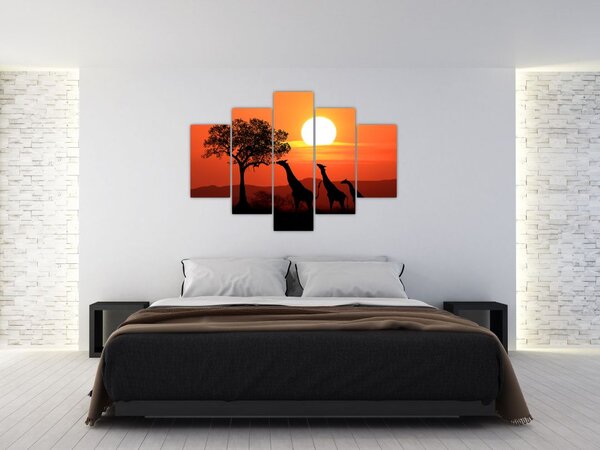 Slika žirafa u zalasku sunca (150x105 cm)