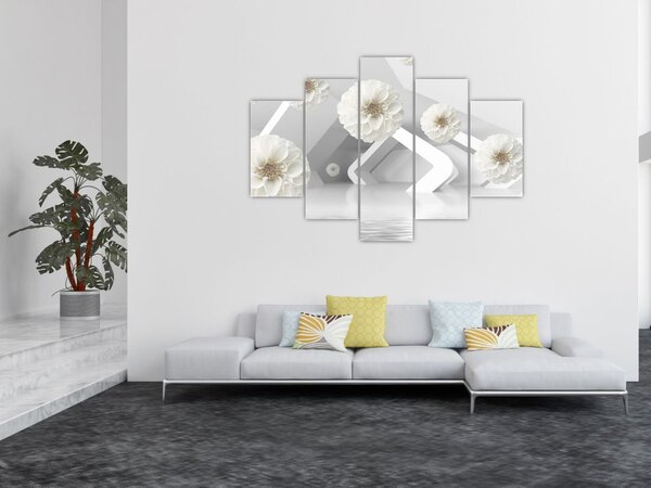 Apstraktna slika s bijelim cvjetovima (150x105 cm)