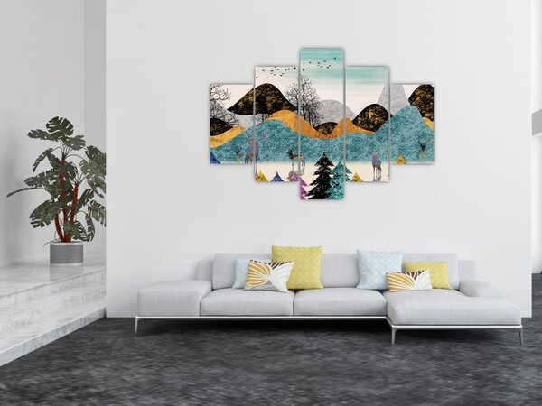 Grafička slika s jelenima (150x105 cm)