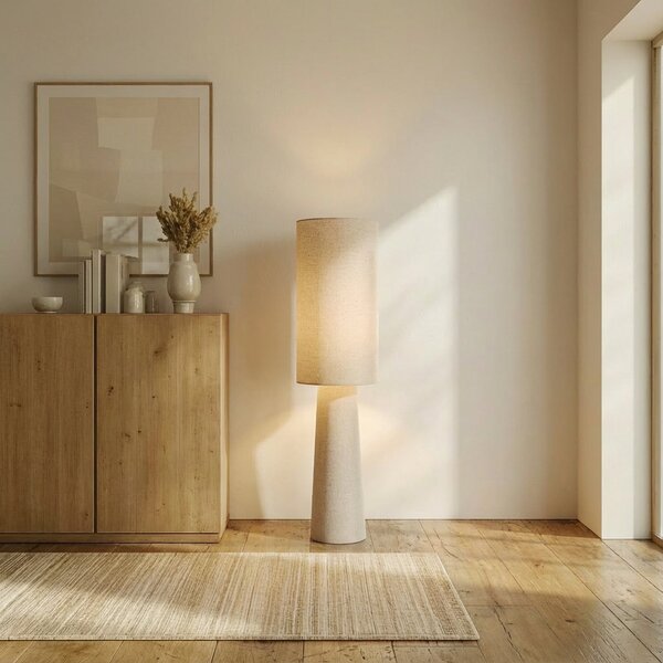 Lindby Elfie podna lampa, visina 124 cm, bež, lanena, 2x E27, Bež, Dnevni boravak/blagovaonica, Tkanina / tekstil
