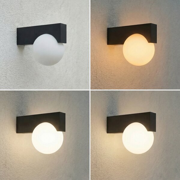 Lucande Vijon vanjska zidna LED svjetiljka, crna, CCT, IP44, Crno, Aluminij