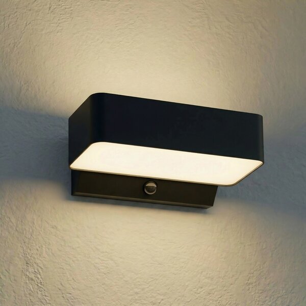 Lindby Fando LED vanjska zidna svjetiljka, antracit, senzor, IP44, Sivo, Aluminij