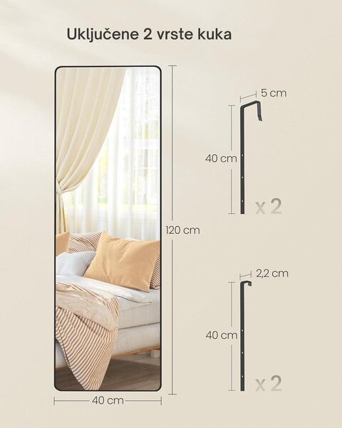Pravokutno ogledalo FERRA, 120x40cm, crna SongmicsHome