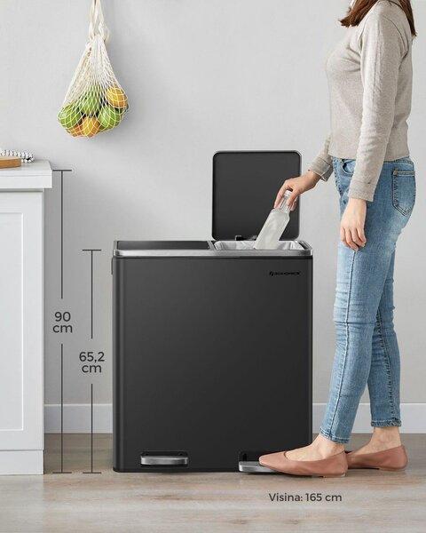 Kanta za odvajanje otpada SORT, 2x30 l + vreće za otpad, crna/srebrna SongmicsHome