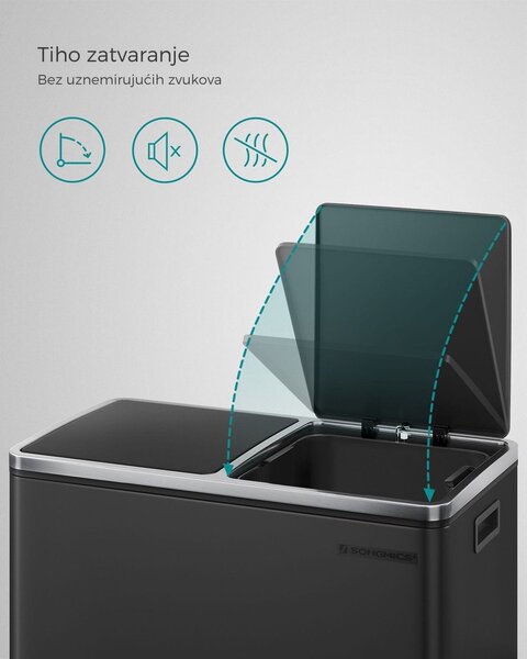 Kanta za odvajanje otpada SORT, 2x30 l + vreće za otpad, crna/srebrna SongmicsHome