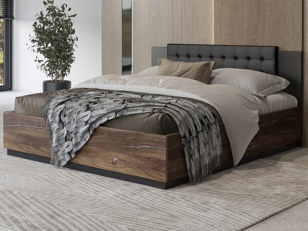 Bračni krevet 160 cm Signat Typ 31 (crna + hrast flagstaff + srebrna nit)