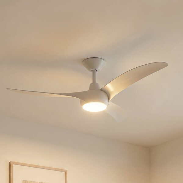 Lindby Briya LED stropni ventilator, bijeli, Ø 116 cm, CCT, prigušiva, Bijela, Dnevni boravak/blagovaonica, Plastika