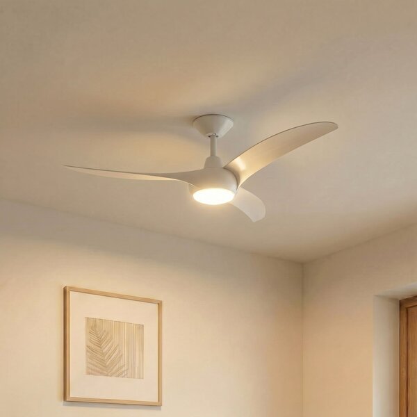 Lindby Briya LED stropni ventilator, bijeli, Ø 116 cm, CCT, prigušiva, Bijela, Dnevni boravak/blagovaonica, Plastika