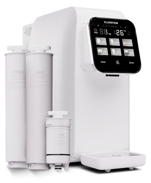 Klarstein AquaLine 3L, pročišćivač vode, 5-stupanjska filtracija, volumen 3 l, 6 temperatura vode, bijela