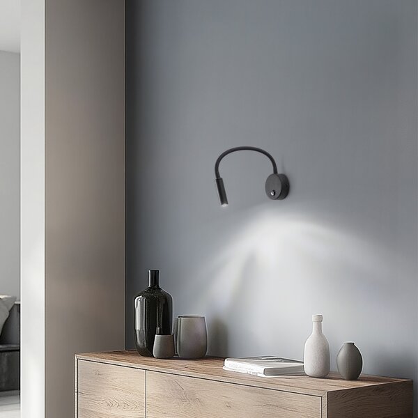 TK Lighting Zidna lampa Lagos, 45 cm, crna, za čitanje, podesiva, G9, Crno, spavaća soba, Metal, Zidna utičnica ispod