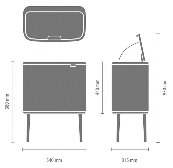 Siva željezna kanta za smeće za odvojeni otpad/na dodir 34 l Bo Touch Bin – Brabantia
