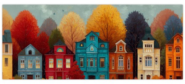 Slika - Oslikani jesenski grad (120x50 cm)